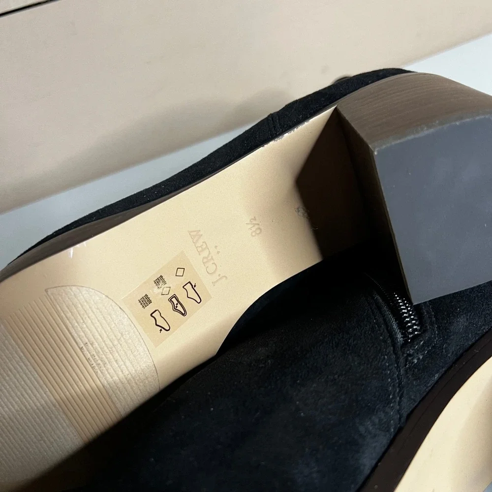 J.Crew Black Suede Textile Ankle Boots Block Heel Side‎ Zip BT278 Womens 8.5